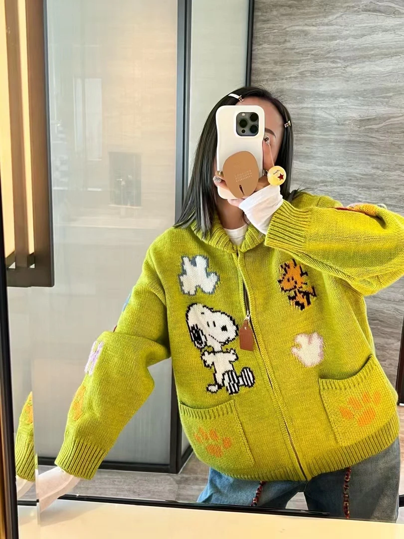 szx出品TTONE长袖女保暖开衫款荷叶领毛衣连帽带帽卡通毛绒女士