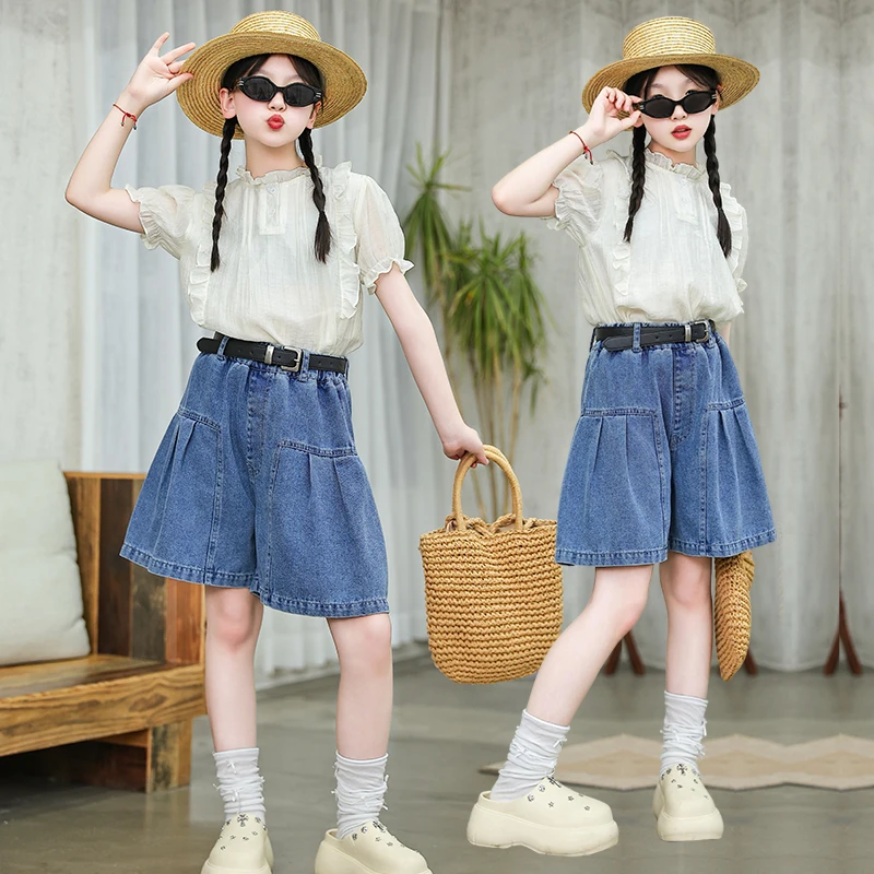 夏季女童套装2025新款中大童洋气韩版娃娃衫上衣休闲短裤两件套潮