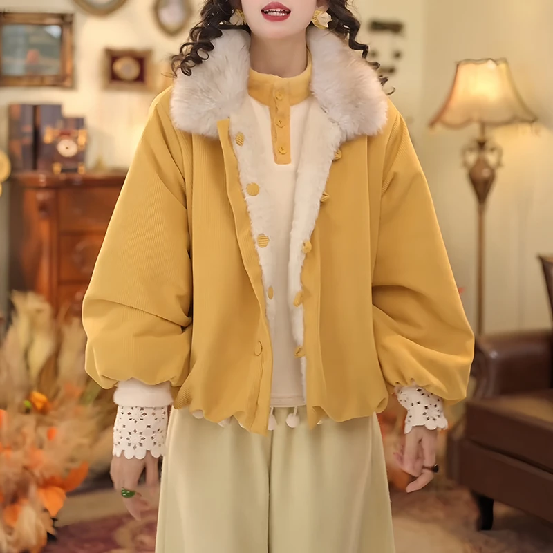 小众韩系温柔甜系风宽松双面棉服2025冬新款日常出街简约外套女款