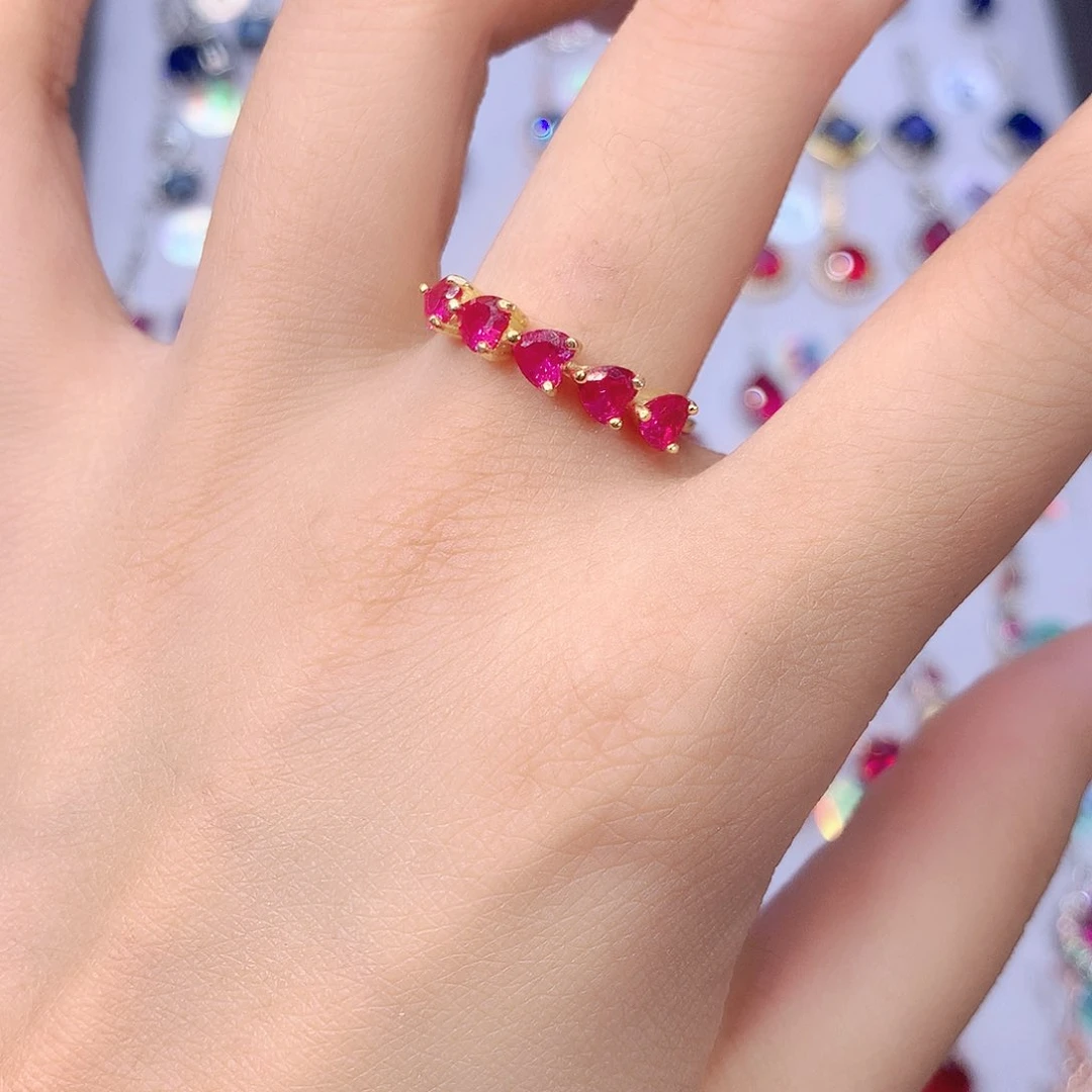 红宝石戒指银S925镶嵌金