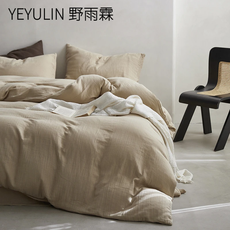 日式风全棉双层纱四件套纯棉高级感被套四季通用床单床笠床上用品