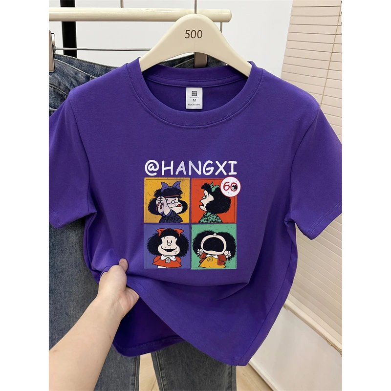 胖MM大码正肩短袖T恤女2025新款夏装爆款时尚卡通印花半袖体恤衫