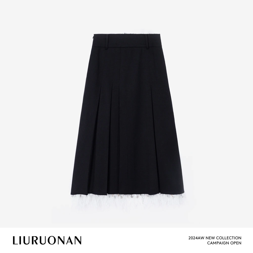 LIURUONAN 24AW 【亮片羽毛裙】设计感显瘦中长款半身裙/须边可拆卸