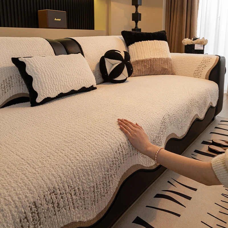 半边绒沙发垫冬季加厚防滑沙发套罩巾轻奢高档坐垫靠背巾通用垫子