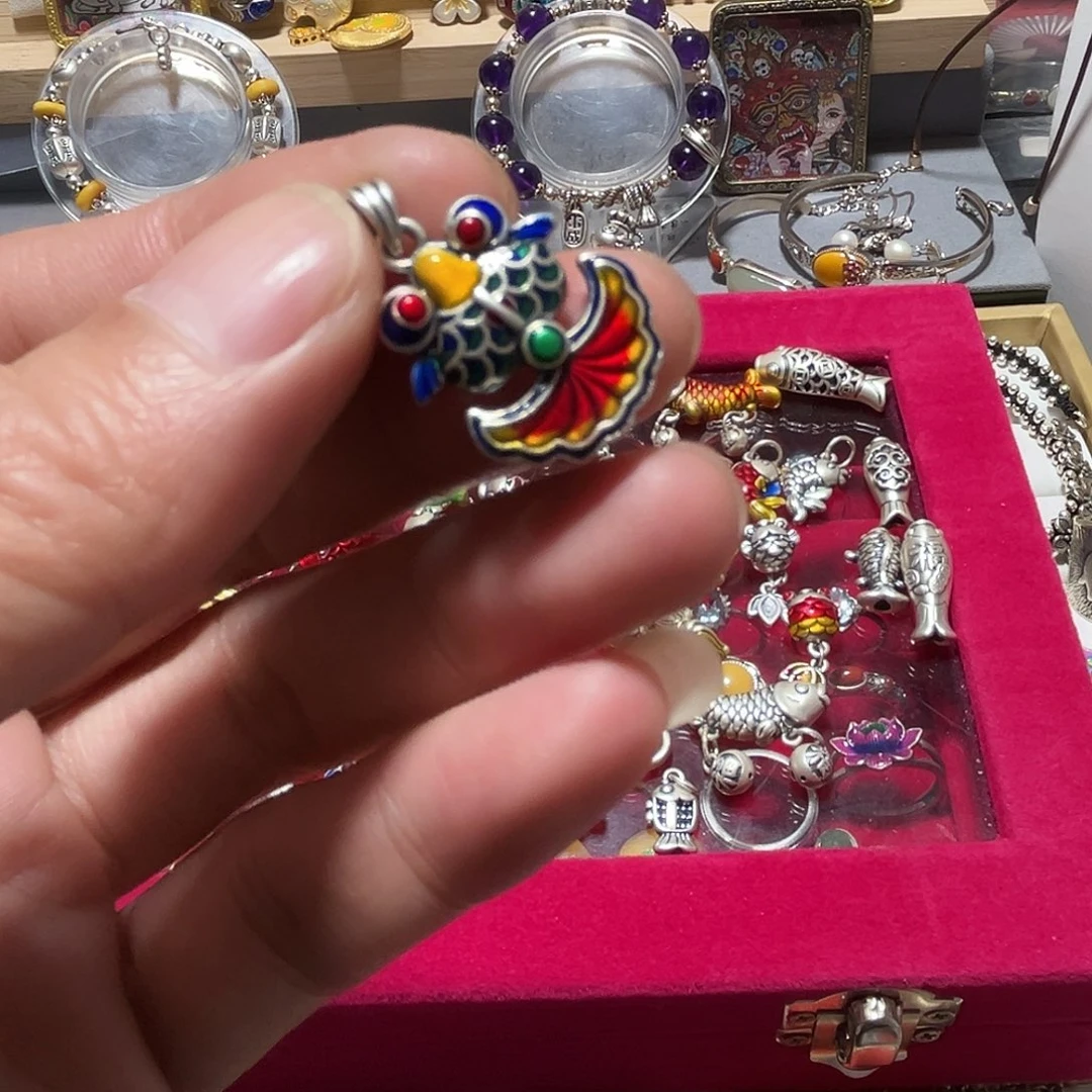 吊坠足银珐琅小金鱼