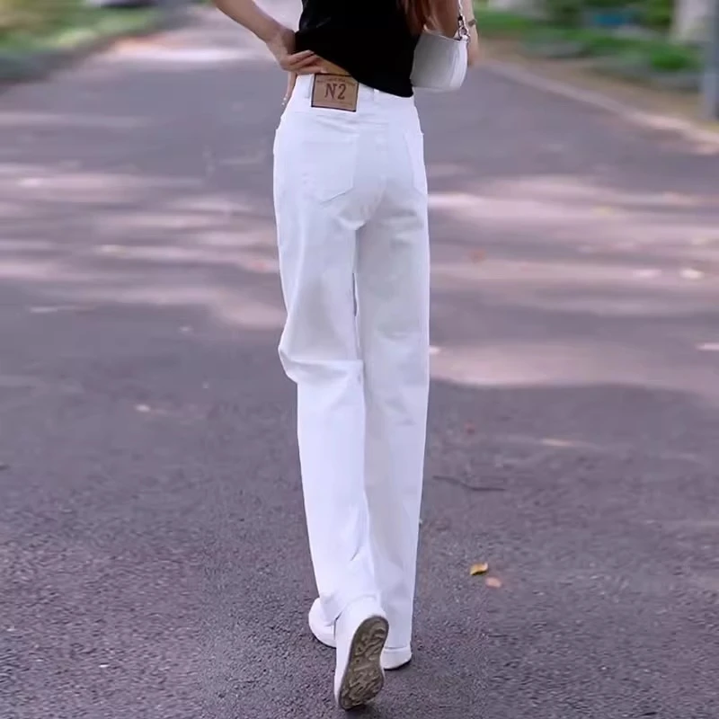 高级感白色牛仔裤女2025新款休闲裤直筒裤春秋高腰显瘦垂感阔腿裤