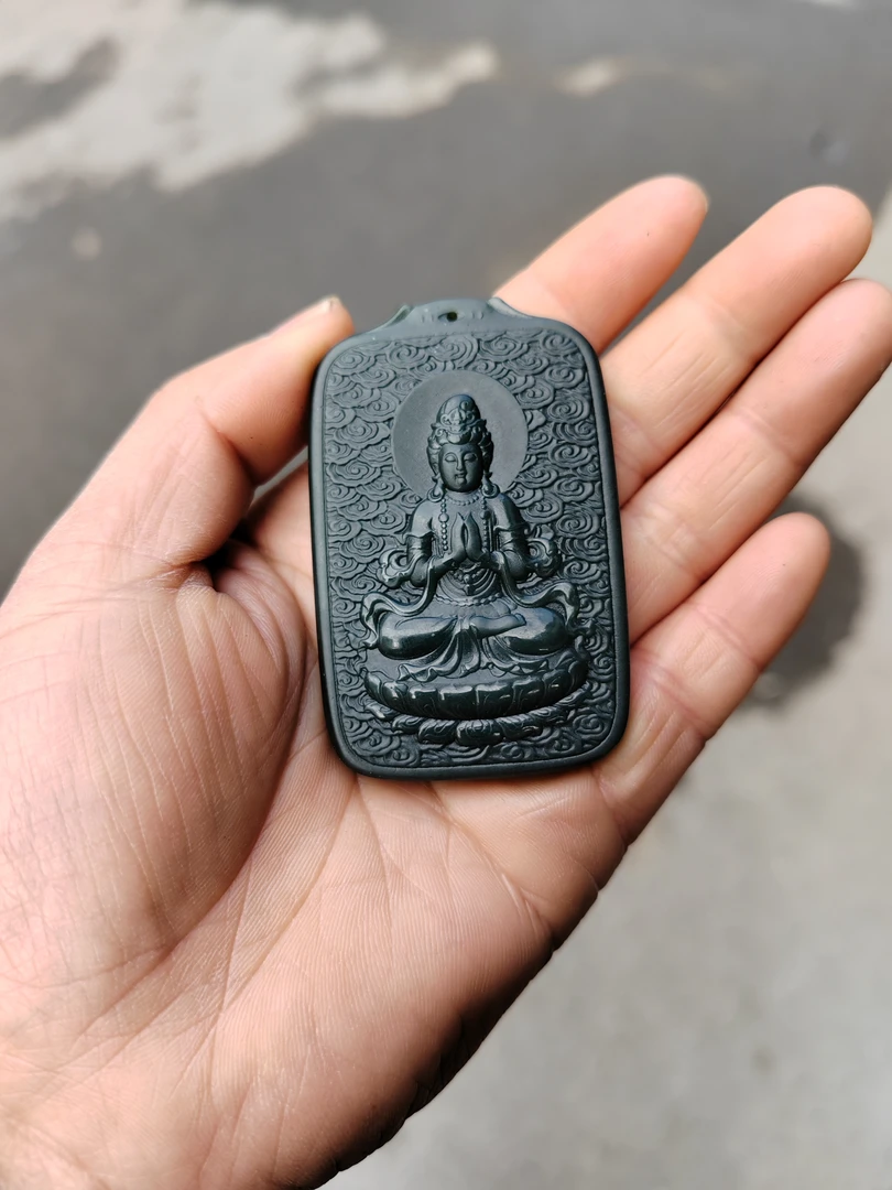 和田玉青玉观音挂件