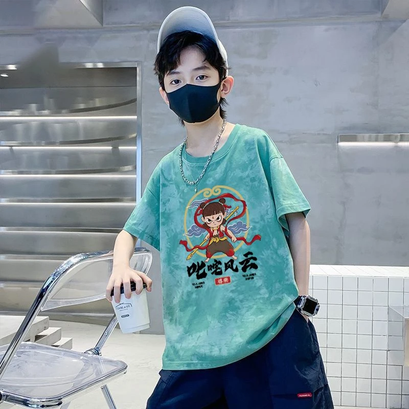 贝尔熊纯棉童装男童短袖t恤夏季儿童哪吒宝宝半袖上衣中小童潮
