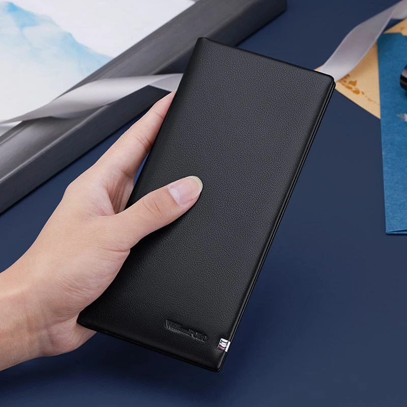 韩版男士牛皮钱包时尚百搭长款短款小牛皮钱夹（无盒）