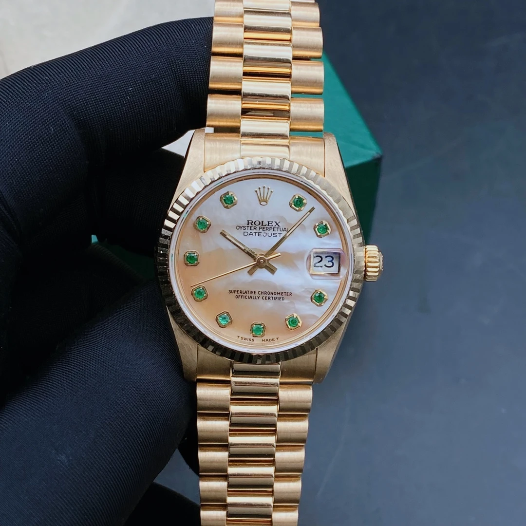 99新 Rolex/劳力士 日志68278女表/自动机械/绿宝石/18k金/表径31