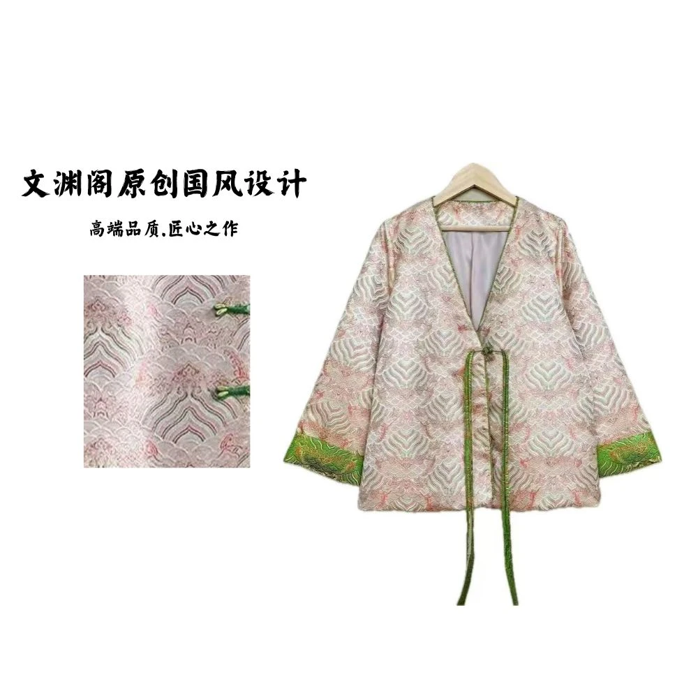 【文渊阁】景泰蓝 新  新中式国风v领复古休闲重工刺绣外套春夏新款