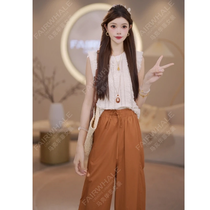 马克华菲女装2025夏季法式圆领蕾丝无袖立体重工小衫款式显瘦 X