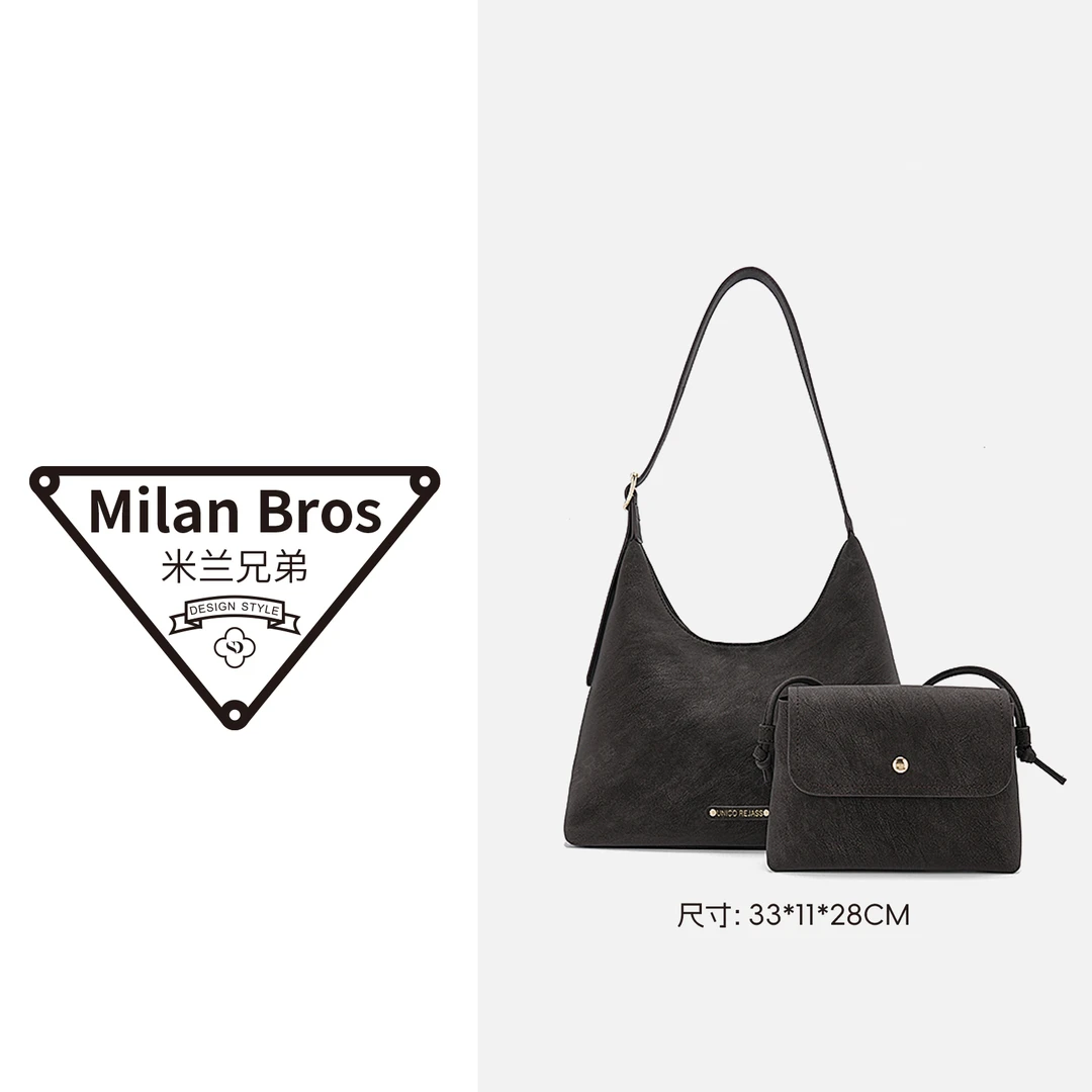 【米兰兄弟】乌木色托特包单肩包水桶包通勤斜跨-8261