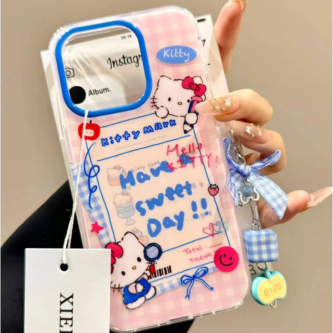 可爱格纹Kitty便利贴适用iPhone16promax手机壳苹果15Pro少女1413