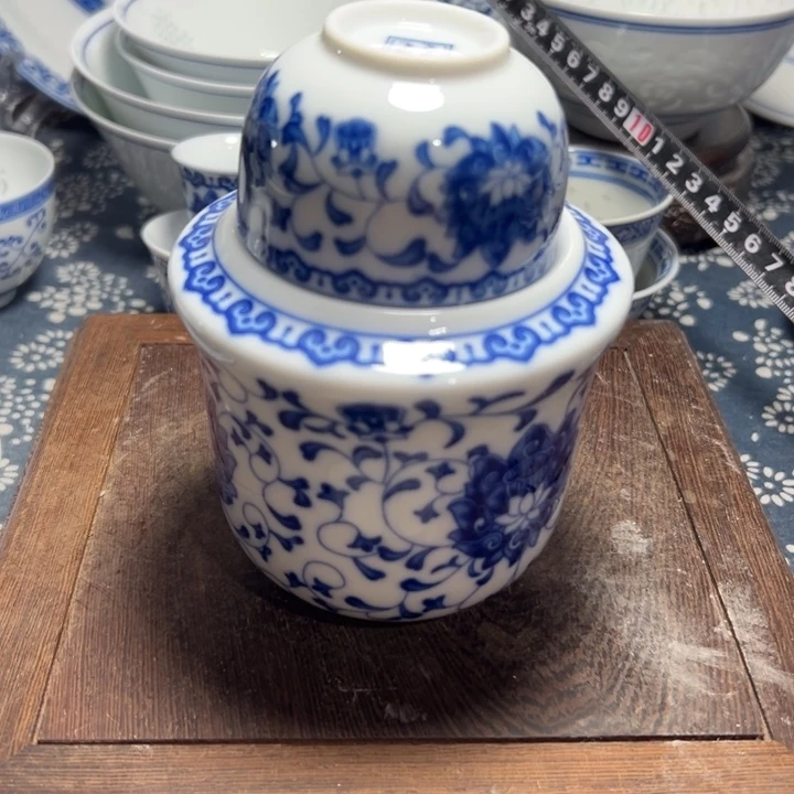 陶青花温酒壶三件套