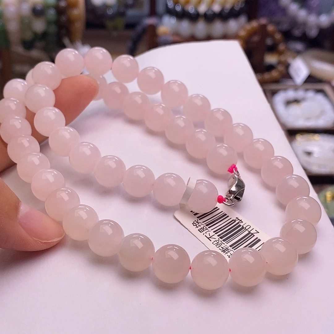 颈饰未镶嵌和田玉毕业级老坑料高冰红粉妈妈链10m