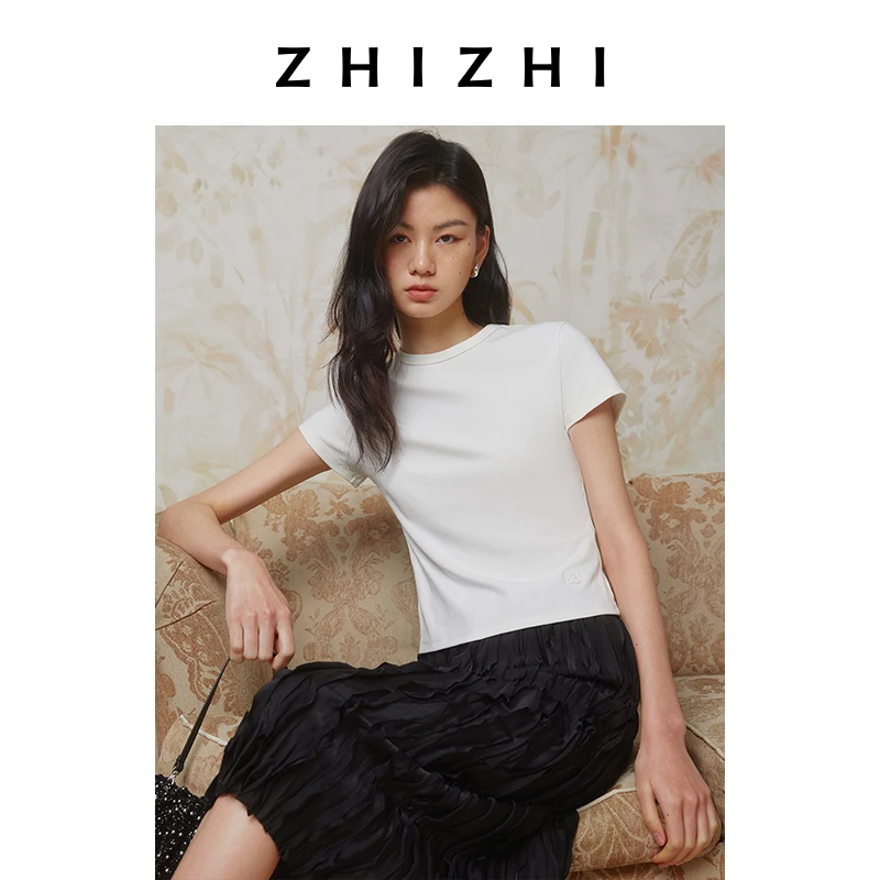 【橱窗】桂殿秋 小罗纹圆领T恤女2025春新款ZZ2ESWTZ017