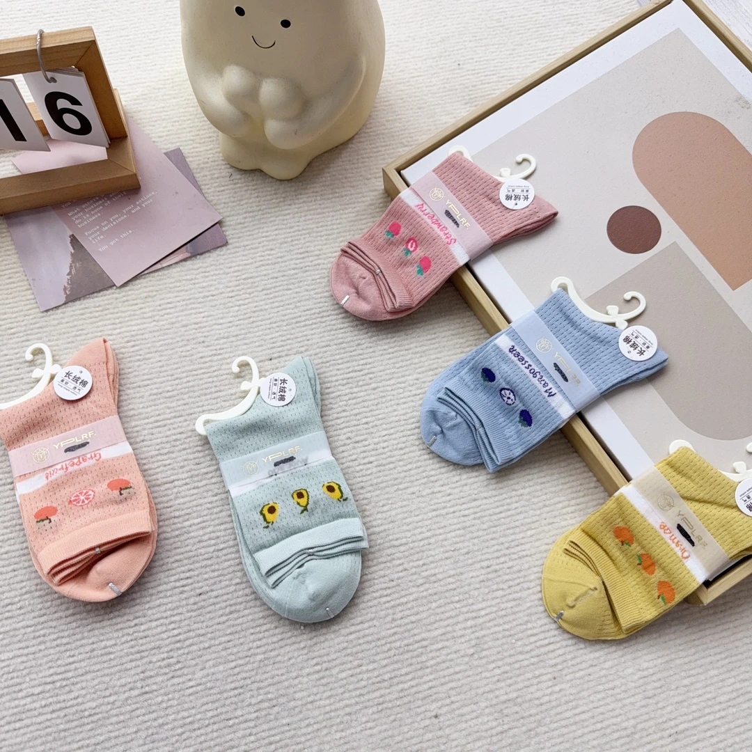 L6068-11 五双女袜彩色休闲时尚中筒袜WG