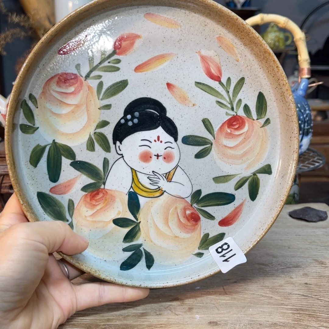 壶素浅陶瓷手工手绘