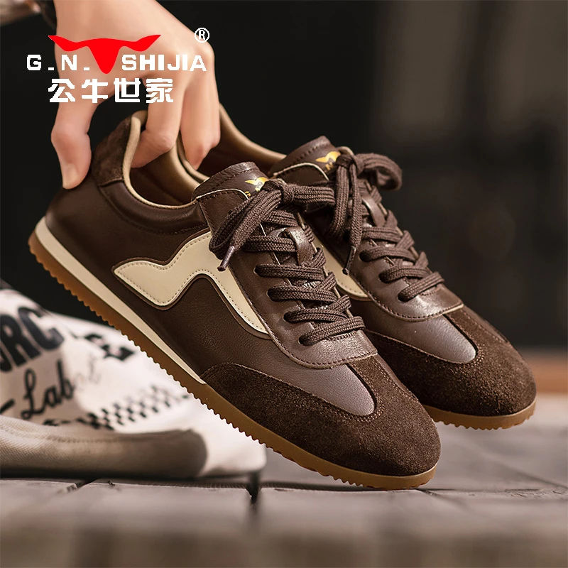 公牛世家春季复古低帮男鞋时尚休闲日系德训鞋百搭阿甘牛耶鞋子潮