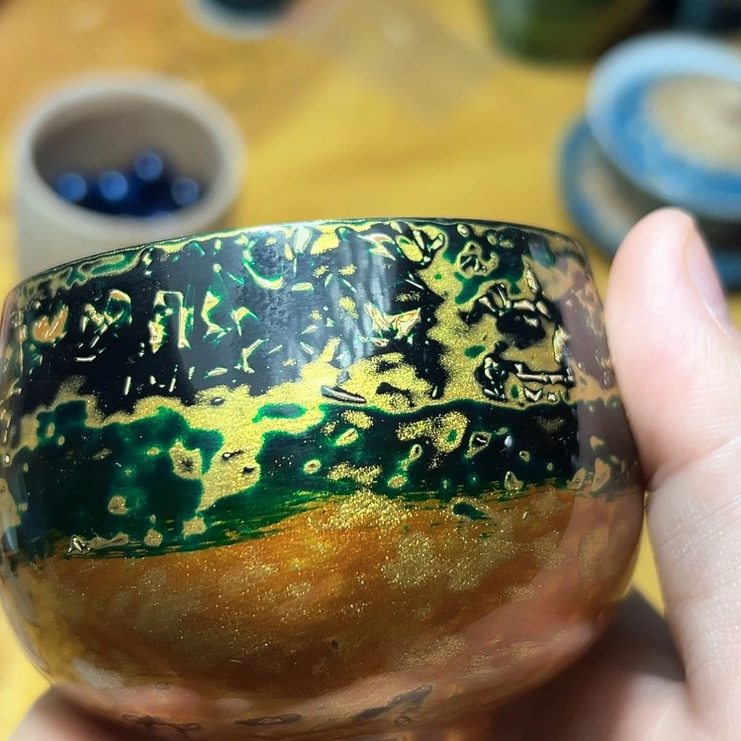 绿金色大漆主人杯太古大漆