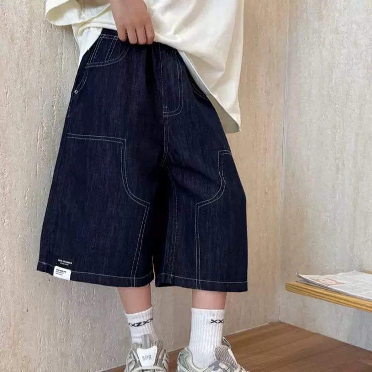 嘟妈童装 儿童夏天薄款五分牛仔裤6813