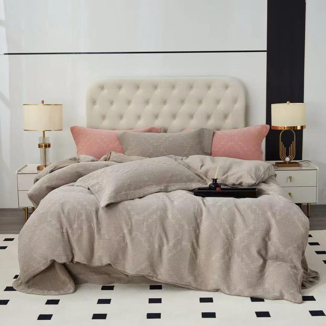 【妮娜】大牌订单 全棉色织三层纱大提花四件套 柔软干爽 北欧风格