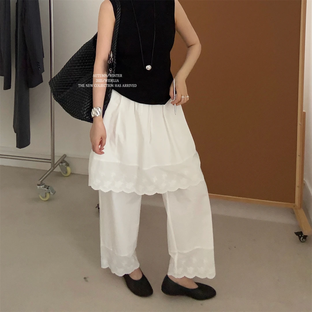 widelia夏季松紧腰花边半裙7206+宽松休闲时尚花边休闲裤7205