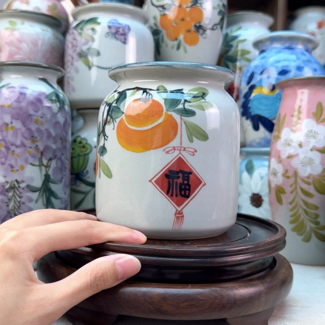景德镇陶瓷手绘花瓶无孔