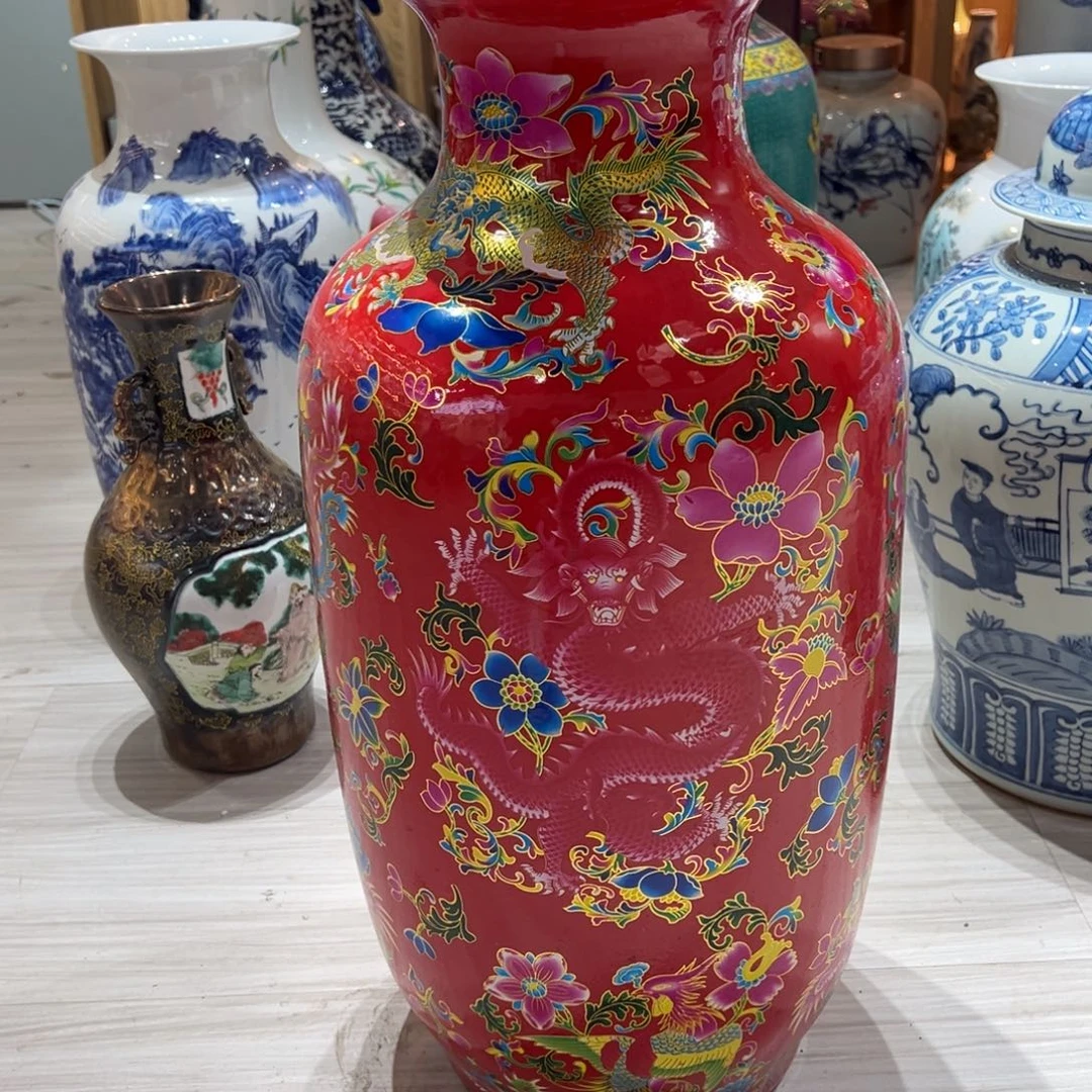 摆件陶60cm红色龙凤呈祥