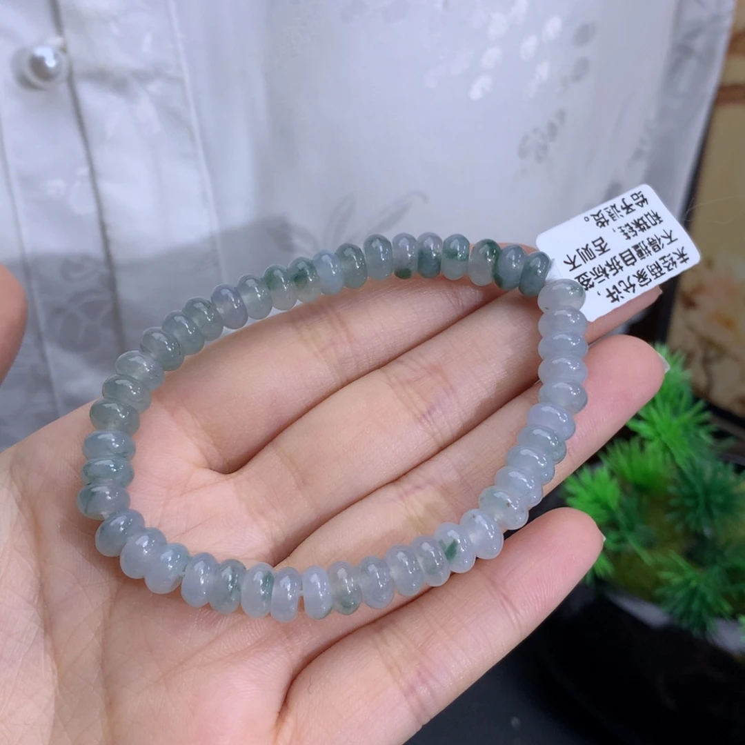 未镶嵌手链翡翠卡6.9冰胶蓝飘花鼓珠