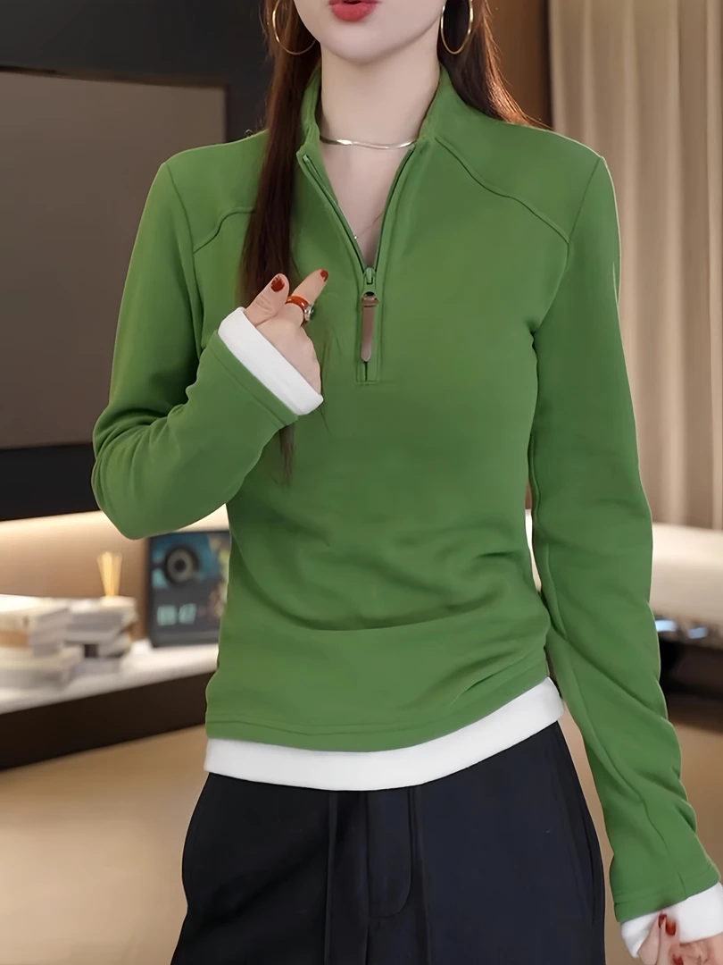 2025秋冬套头半拉链针织卫衣显瘦简约新款长袖流行轻奢上衣打底衫