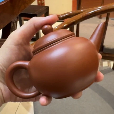 茶壶紫砂潮州朱泥手拉水平壶140cc