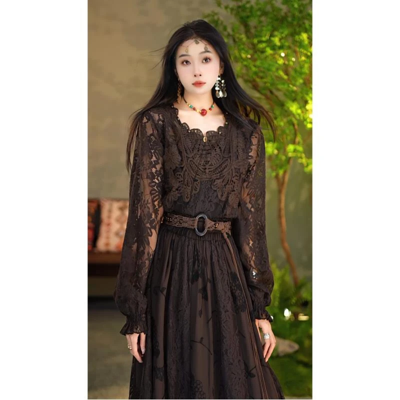 【陶子】~植物染蕾丝手工钩花百搭上衣（四季款）复古女装上衣305019