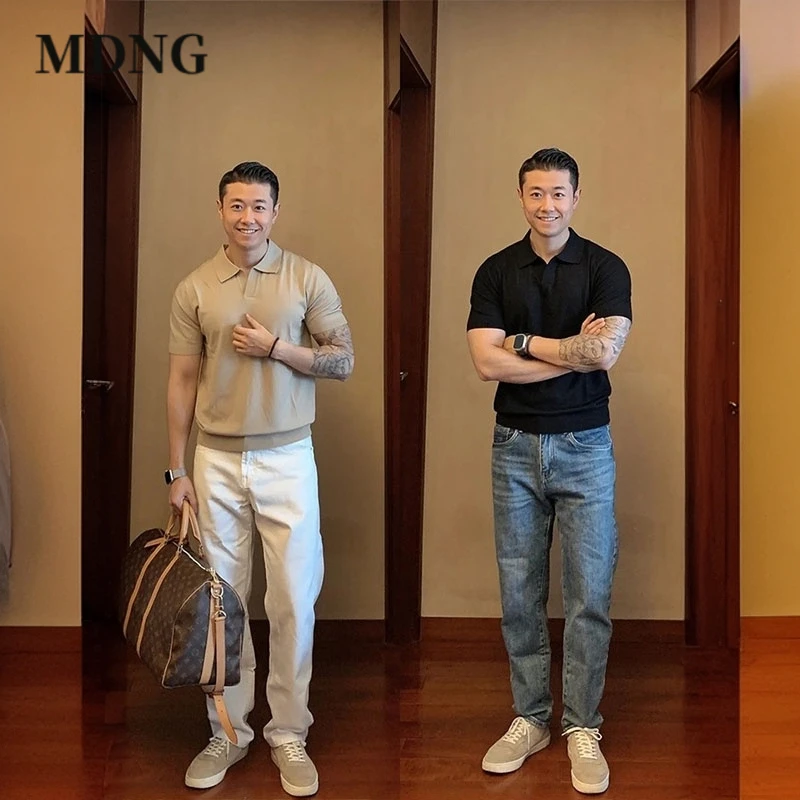 MDNG美式复古针织POLO衫男士夏季高级感百搭修身男装正肩短袖t恤