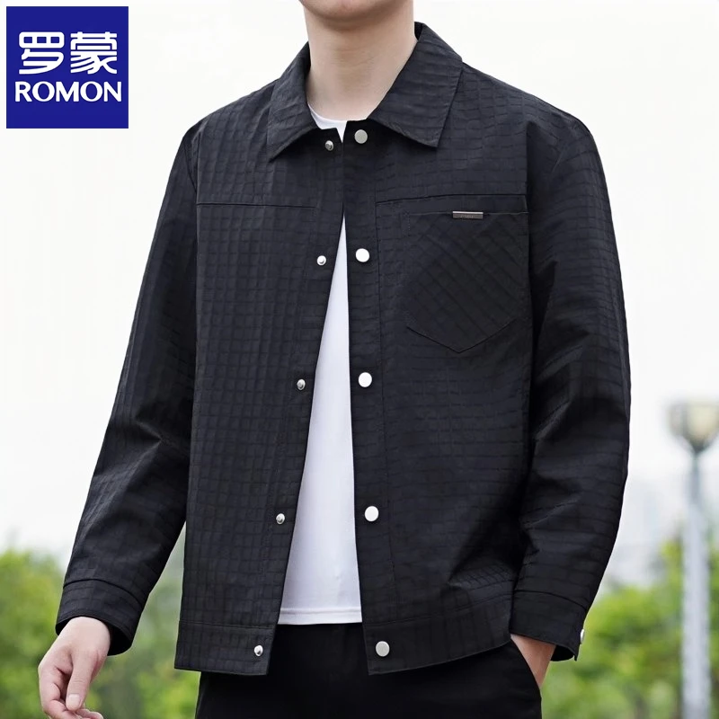 Romon/罗蒙新款潮流夹克男春秋季男士工装翻领上衣商务休闲上衣服