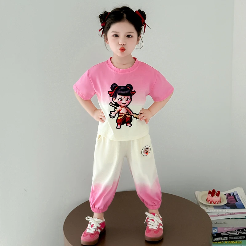哪咤儿童服装女童短袖套装夏装2025新款女孩宝宝夏季哪吒衣服潮