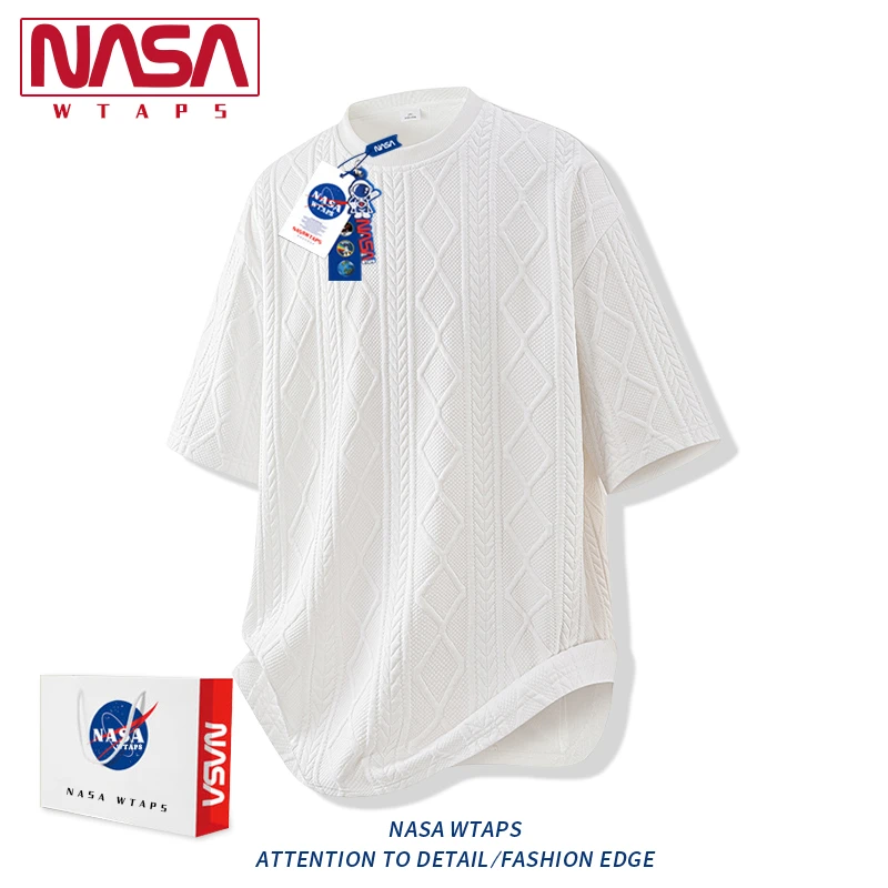 NASA WTAPS重磅提花短袖T恤男夏季潮痞帅百搭宽松纹理圆领半截袖