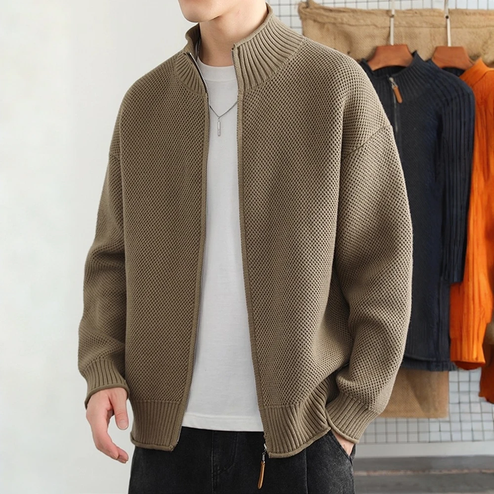 追属针织衫外套男春秋季高级感潮牌简约拉链开衫毛衣休闲立领夹克