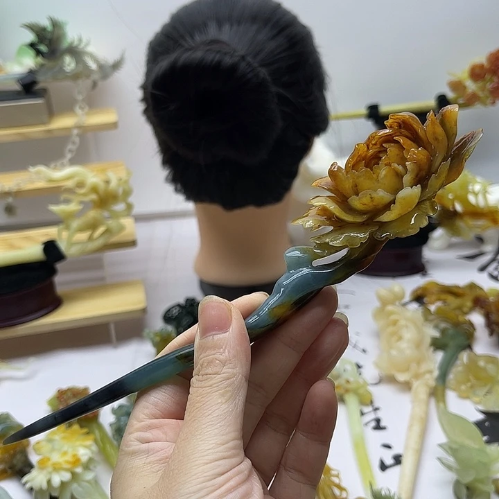 宁***静合金蛇纹石玉岫玉发簪古风古韵