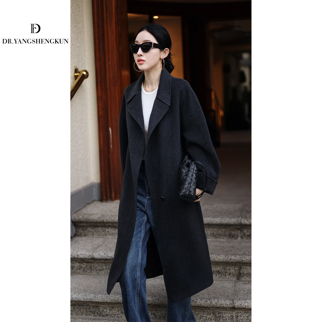 杨圣坤2025秋季新品蚕丝羊绒大衣简约高级感毛呢外套女TR2581304