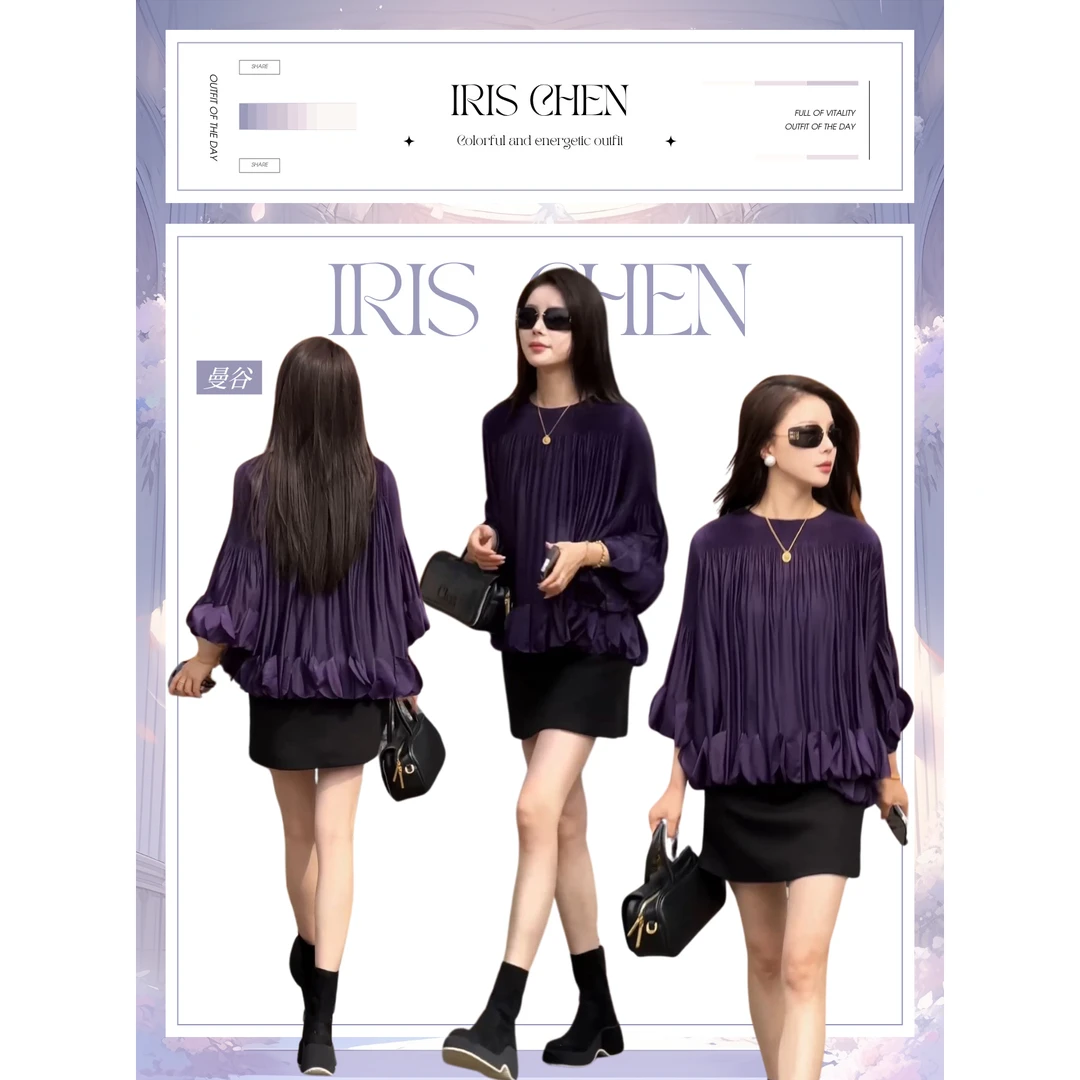 IRIS CHEN 曼谷 2025春夏上新花瓣光感高弹力欧若风针织衫25SY013