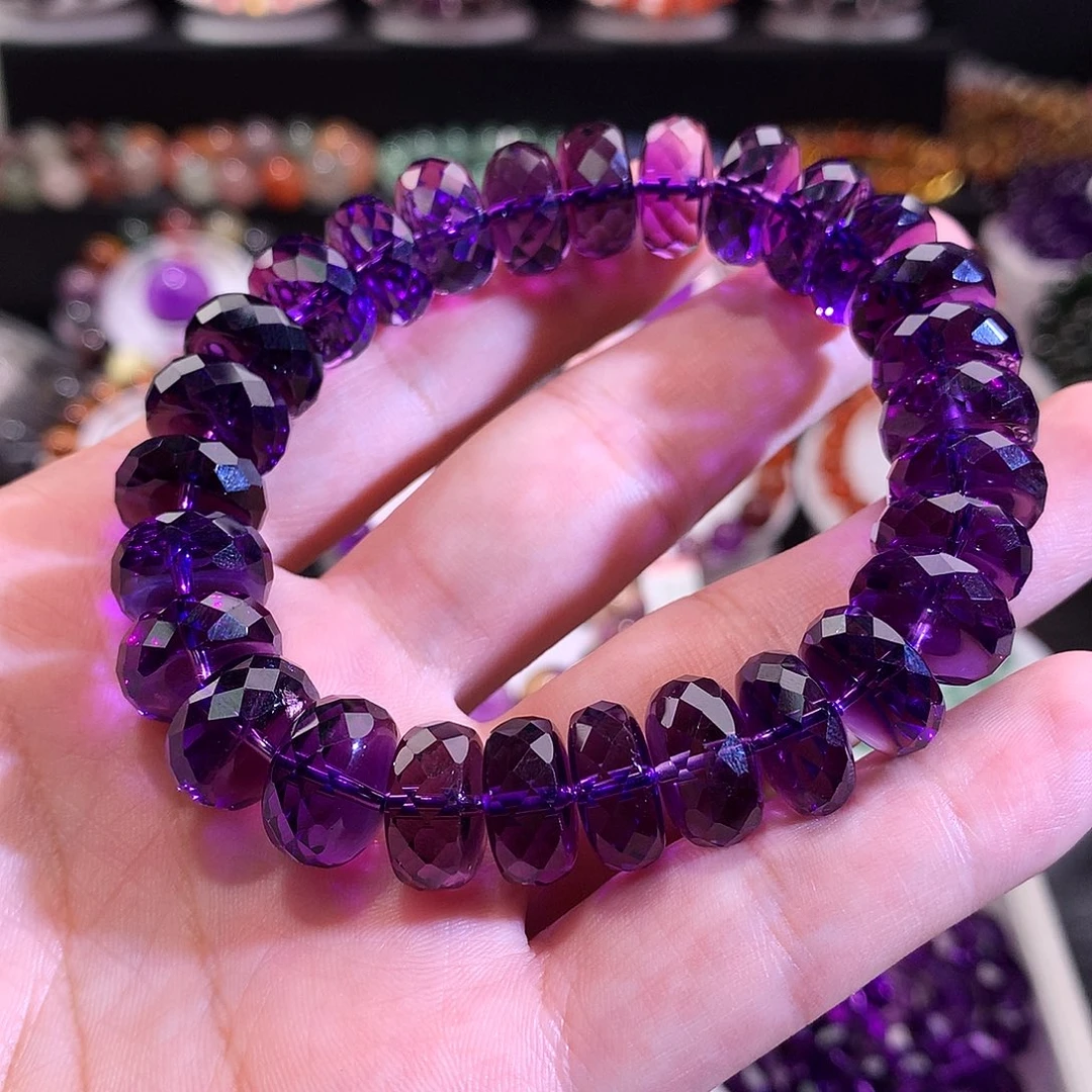 手链水晶未镶嵌乌拉圭紫水晶算盘珠切面
