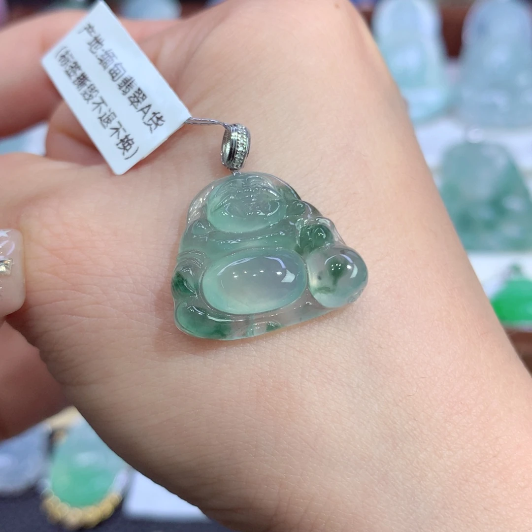 吊坠(不含链)18K金镶嵌翡翠天然缅甸A货翡翠揭阳工布袋佛