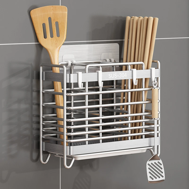 台面304筷子筒壁挂式厨房置物架家用筷筒笼勺子收纳盒桌面盒沥水