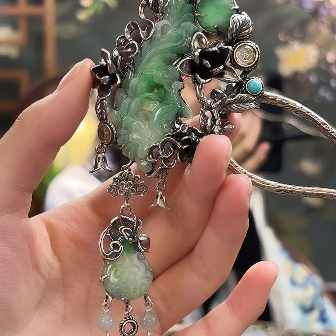 翡翠银S925镶嵌发饰