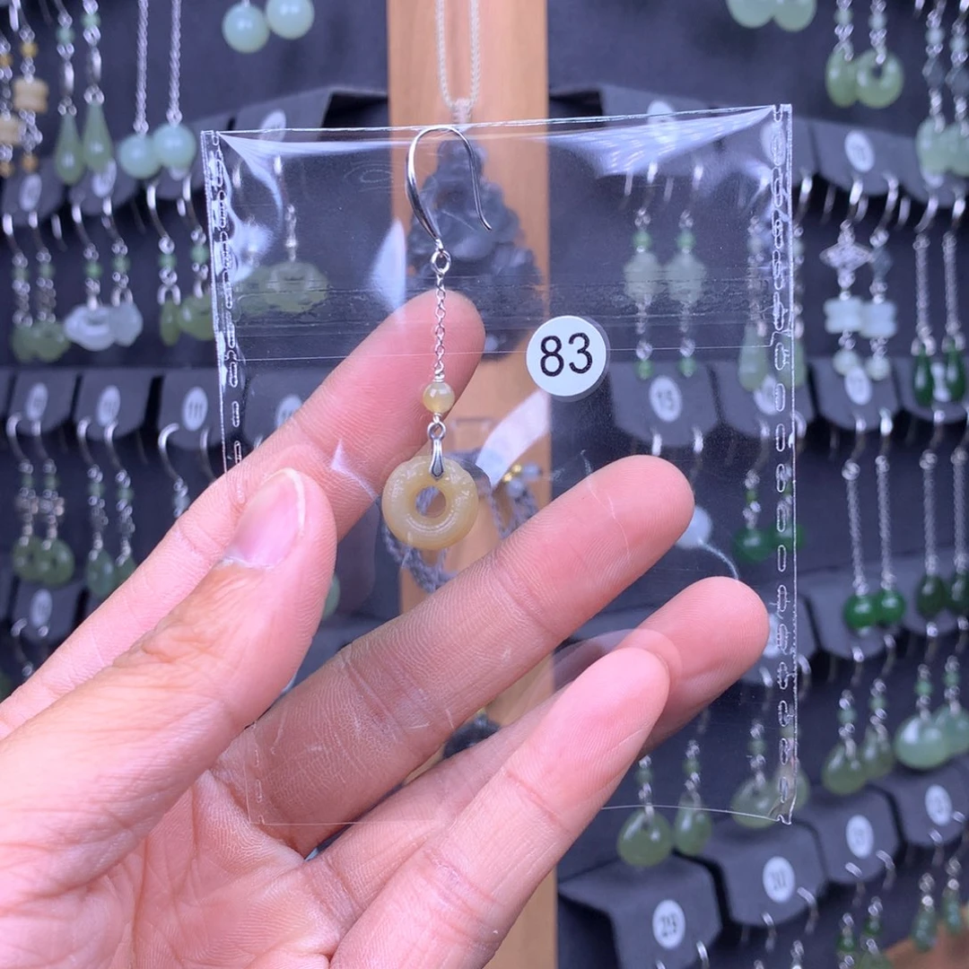 和田玉耳饰银S925镶嵌呼**丫