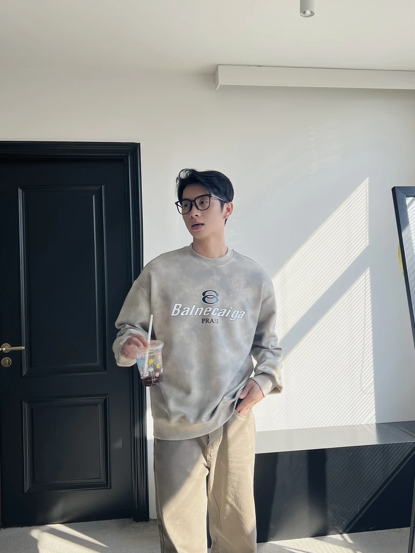 卫衣圆领印花春款长袖韩版休闲上衣潮流水洗做旧百搭