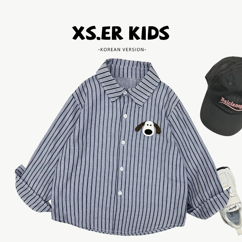 【小首尔】现货-qc7男童简约条纹衬衫秋宽松日常设计款衬衣HBB6065