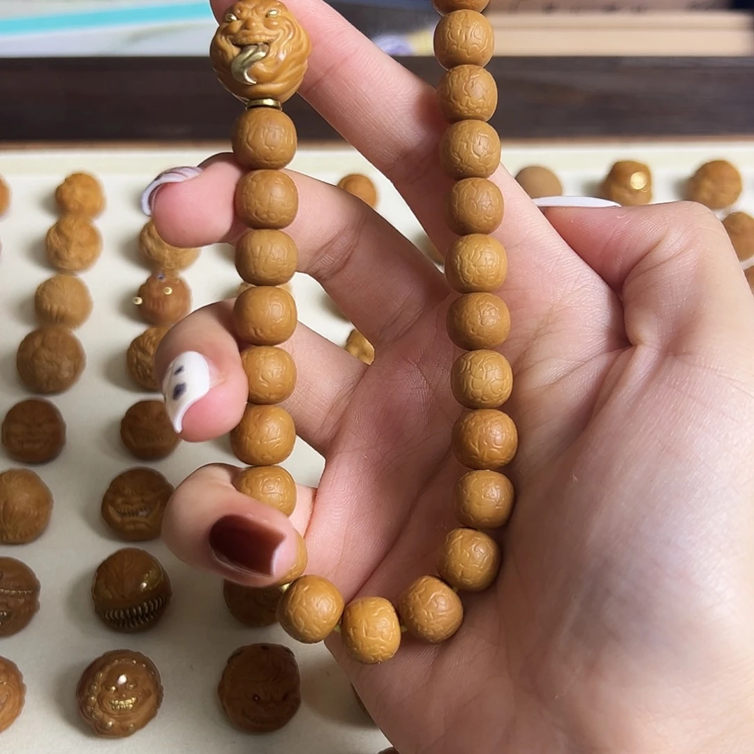 吊坠猴头核桃微瑕手工波澜不惊手串+镶嵌单颗舔僧一套